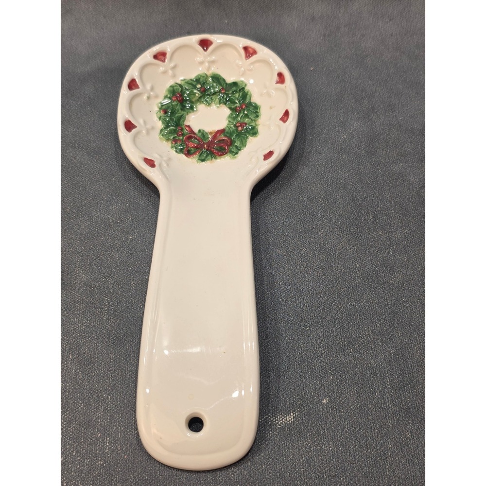 Vintage Otagiri Christmas Wreath Ceramic Spoon Rest Mary Ann Baker Hand Painted